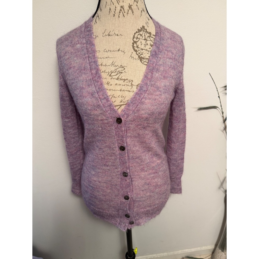 J. Crew Fuzzy kid Mohair Blend‎ Cardigan Lavender Pink Multi Color XXS